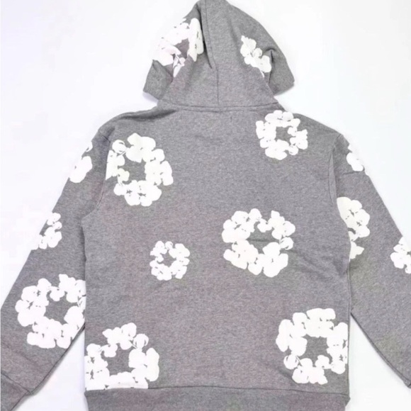 Gray Floral Hoodie Sweater